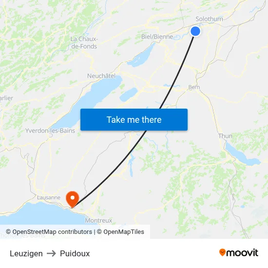 Leuzigen to Puidoux map