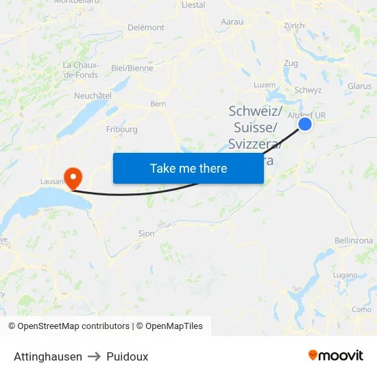 Attinghausen to Puidoux map
