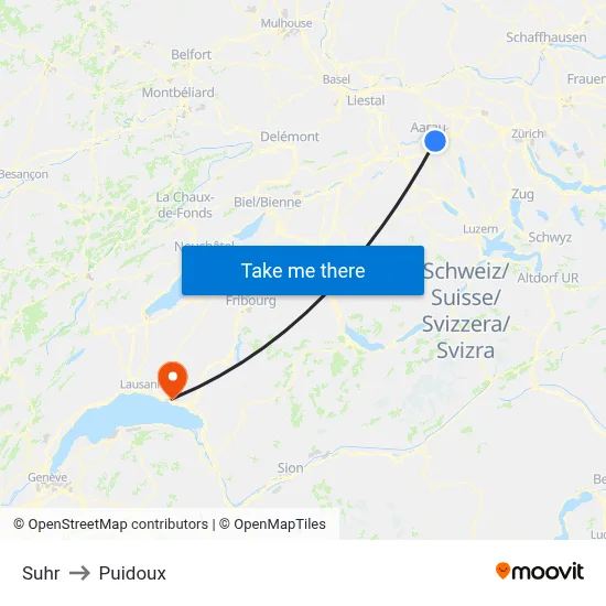 Suhr to Puidoux map