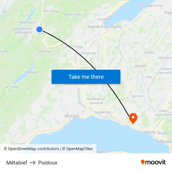Métabief to Puidoux map
