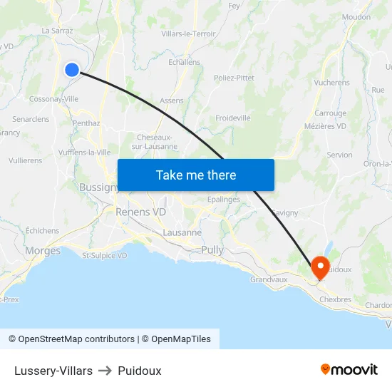 Lussery-Villars to Puidoux map