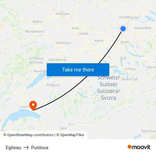 Eglisau to Puidoux map