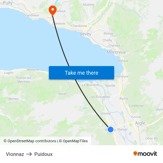Vionnaz to Puidoux map