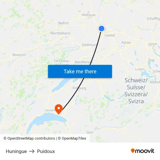 Huningue to Puidoux map