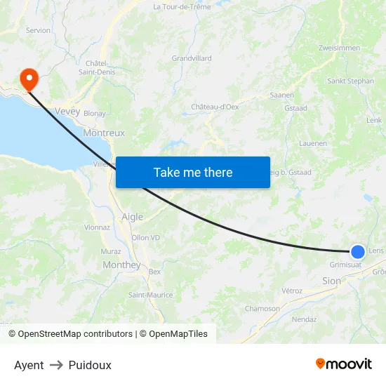 Ayent to Puidoux map