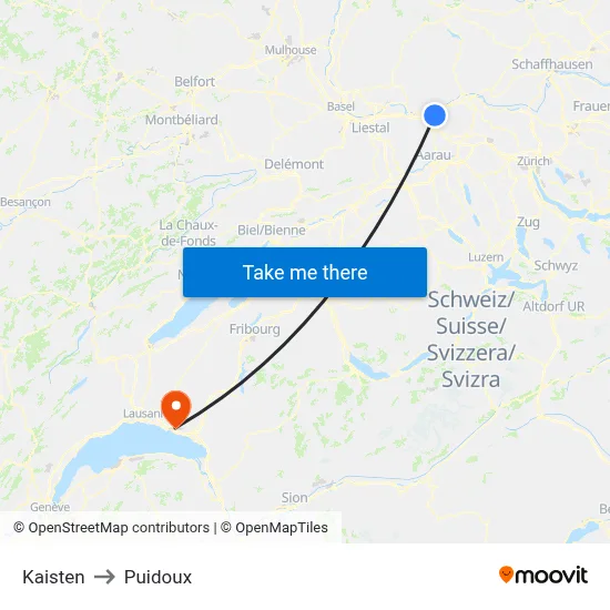 Kaisten to Puidoux map