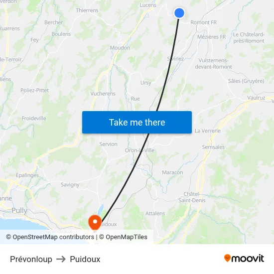 Prévonloup to Puidoux map