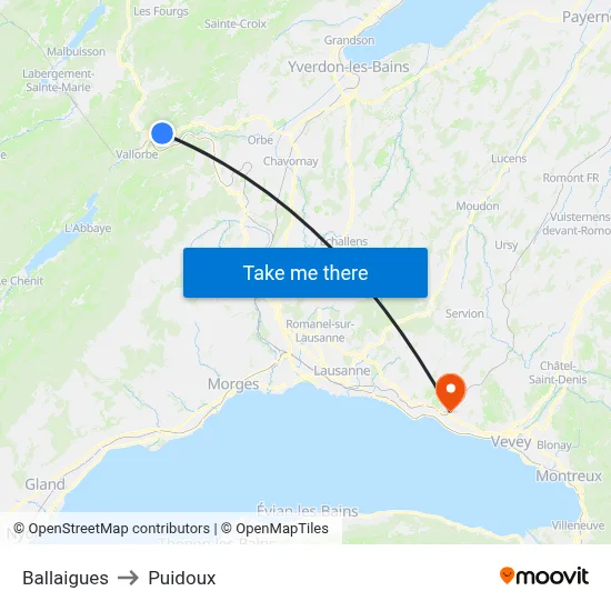 Ballaigues to Puidoux map