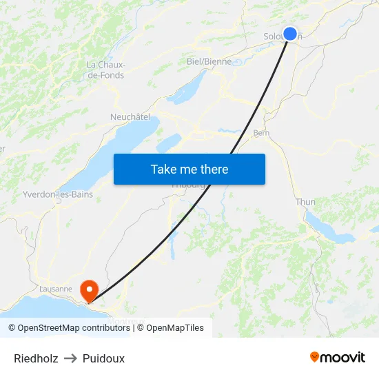 Riedholz to Puidoux map