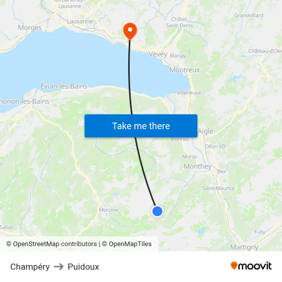 Champéry to Puidoux map