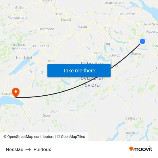 Nesslau to Puidoux map