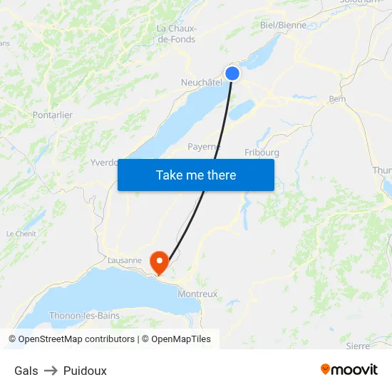 Gals to Puidoux map
