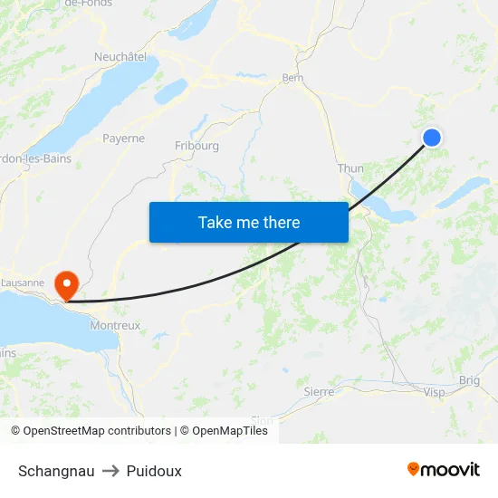 Schangnau to Puidoux map