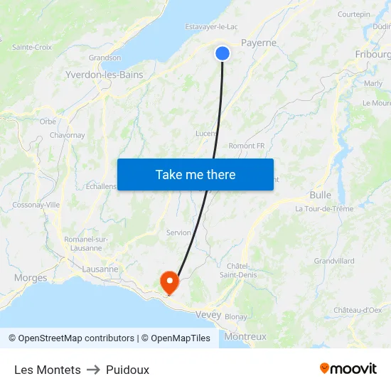 Les Montets to Puidoux map