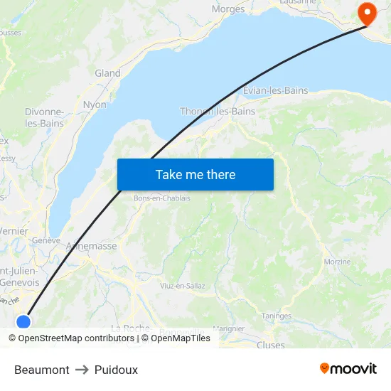 Beaumont to Puidoux map