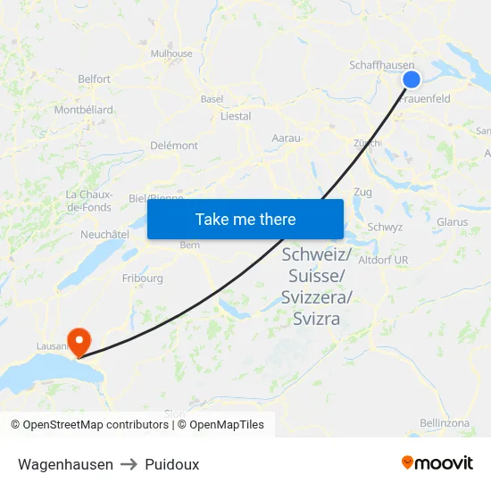 Wagenhausen to Puidoux map