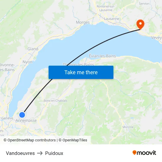 Vandoeuvres to Puidoux map