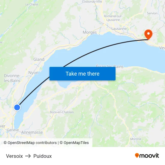Versoix to Puidoux map
