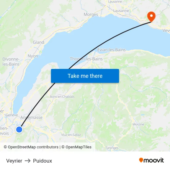 Veyrier to Puidoux map