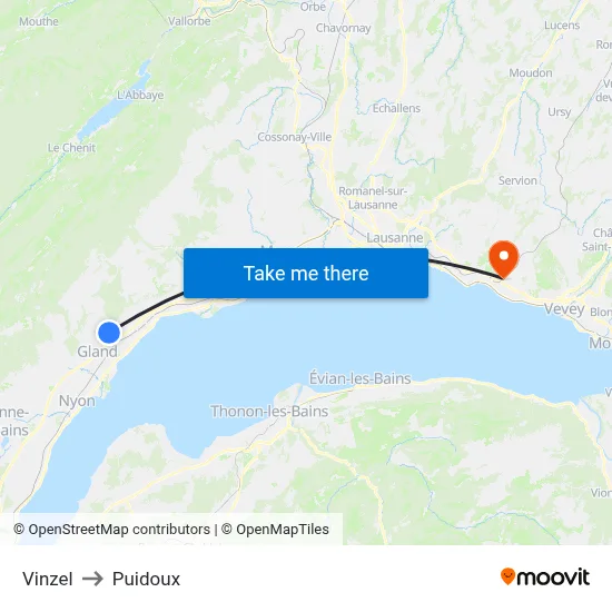 Vinzel to Puidoux map