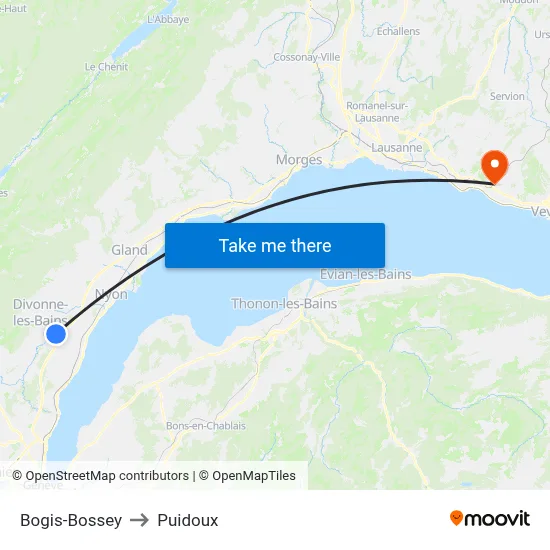 Bogis-Bossey to Puidoux map