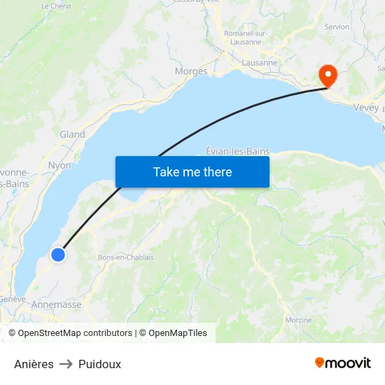 Anières to Puidoux map