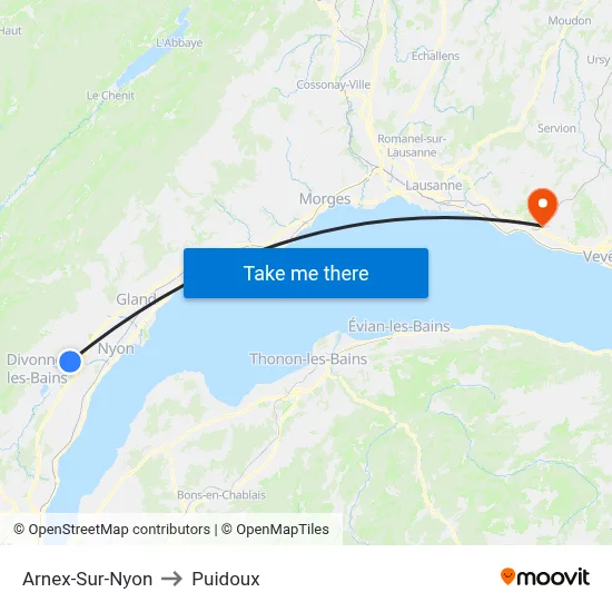 Arnex-Sur-Nyon to Puidoux map