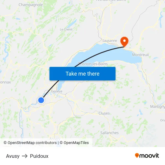 Avusy to Puidoux map