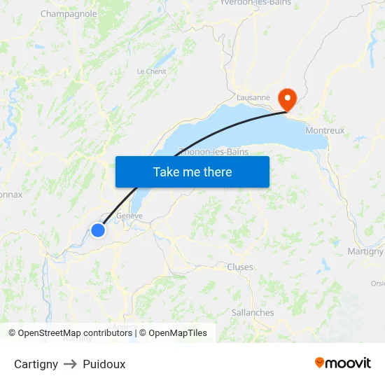 Cartigny to Puidoux map