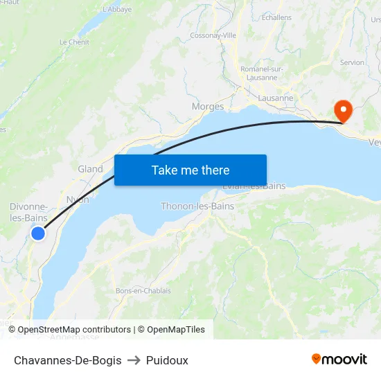 Chavannes-De-Bogis to Puidoux map