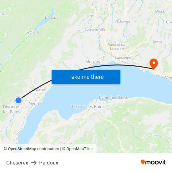 Chéserex to Puidoux map