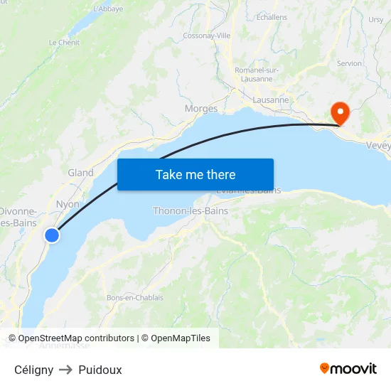 Céligny to Puidoux map