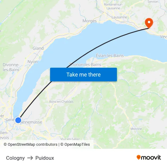 Cologny to Puidoux map