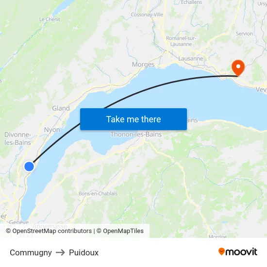 Commugny to Puidoux map