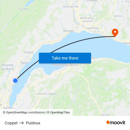 Coppet to Puidoux map
