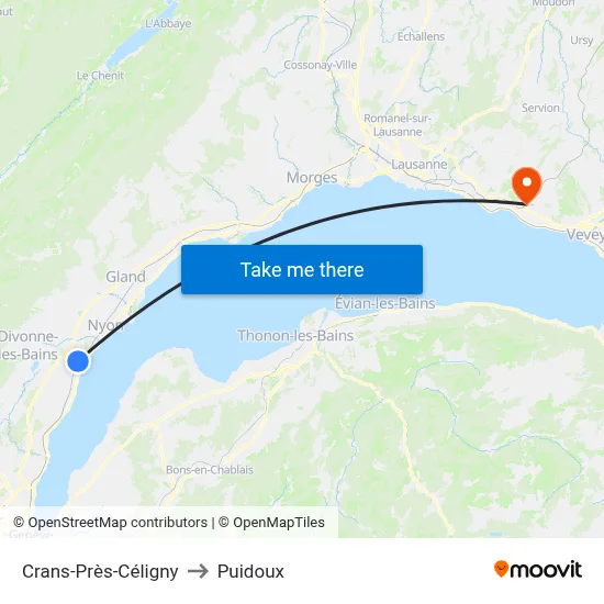 Crans-Près-Céligny to Puidoux map