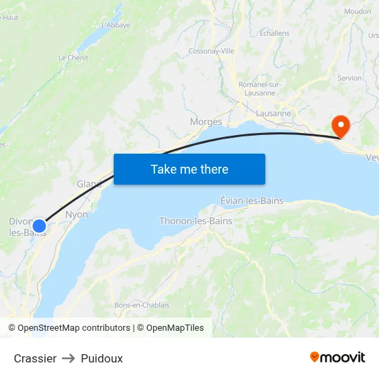 Crassier to Puidoux map