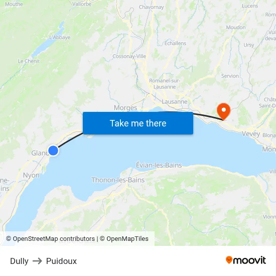 Dully to Puidoux map