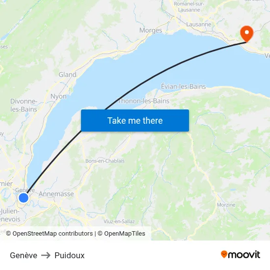 Genève to Puidoux map