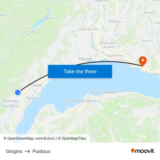 Gingins to Puidoux map