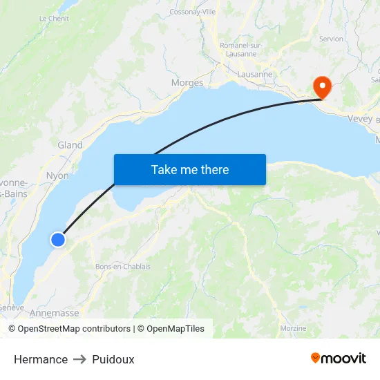 Hermance to Puidoux map
