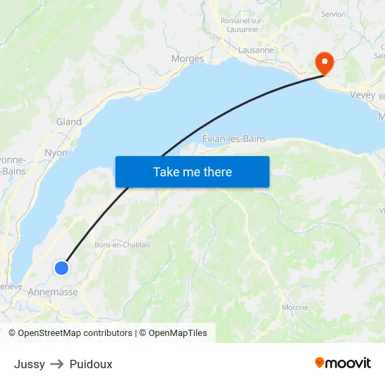 Jussy to Puidoux map