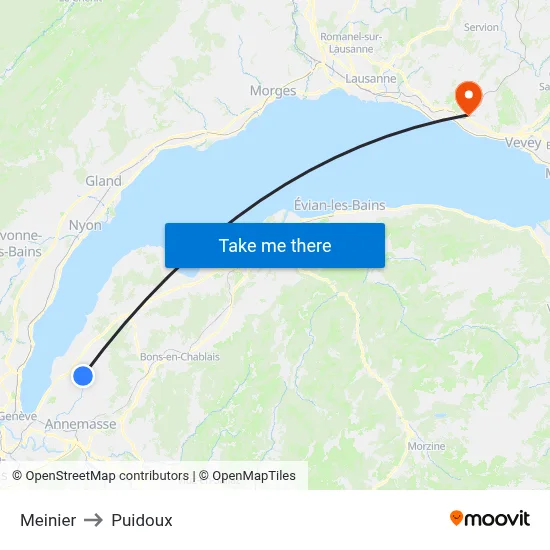 Meinier to Puidoux map