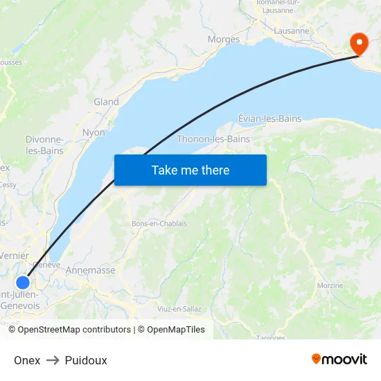 Onex to Puidoux map
