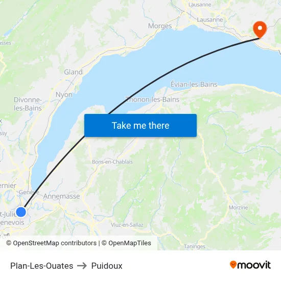 Plan-Les-Ouates to Puidoux map
