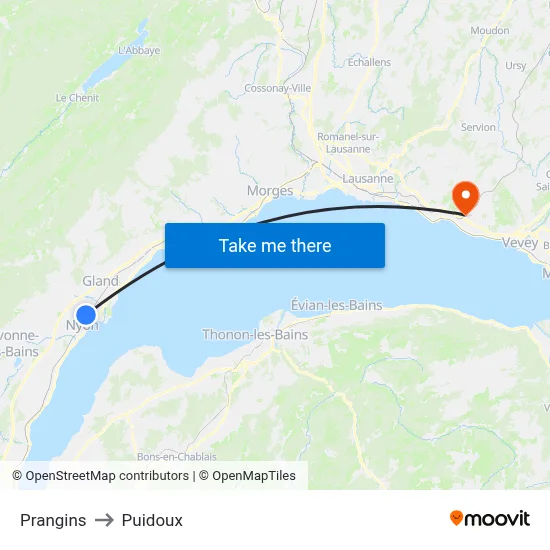 Prangins to Puidoux map