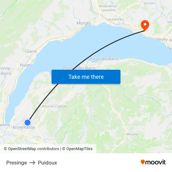Presinge to Puidoux map