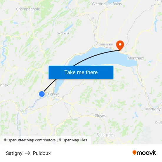 Satigny to Puidoux map