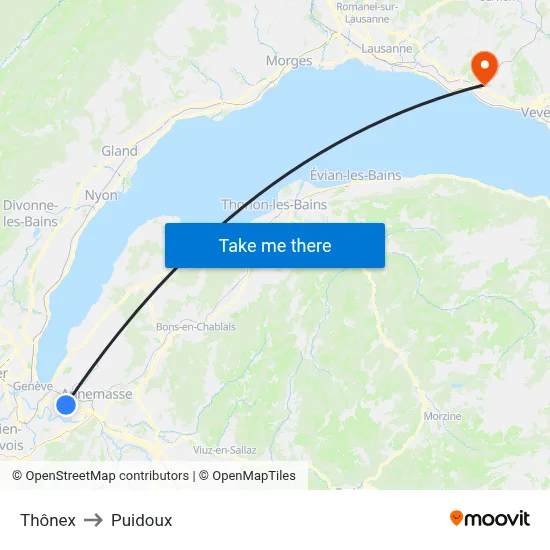Thônex to Puidoux map