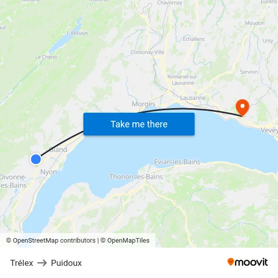 Trélex to Puidoux map